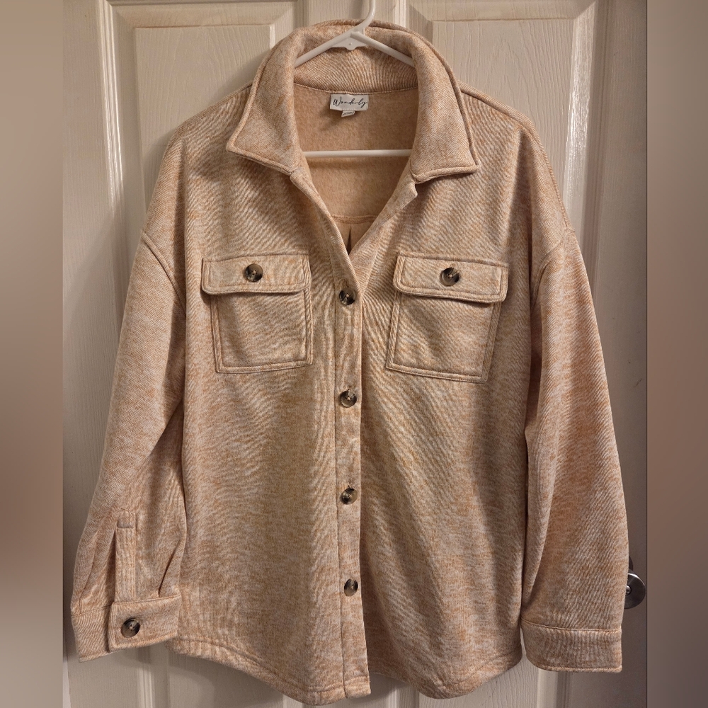 Wonderly Heathered Peachy Tan Fleece Shacket